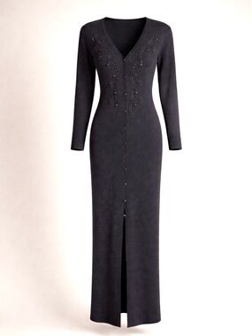 Carole LITTLE Vintage Rib Knit Maxi Dress